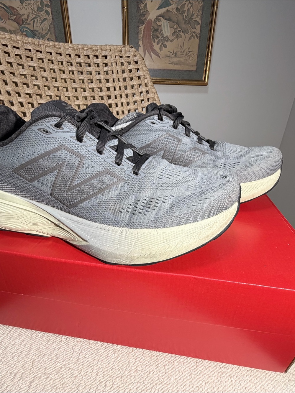 New Balance Men’s Gray and Black Athletic Running Shoes- almost new